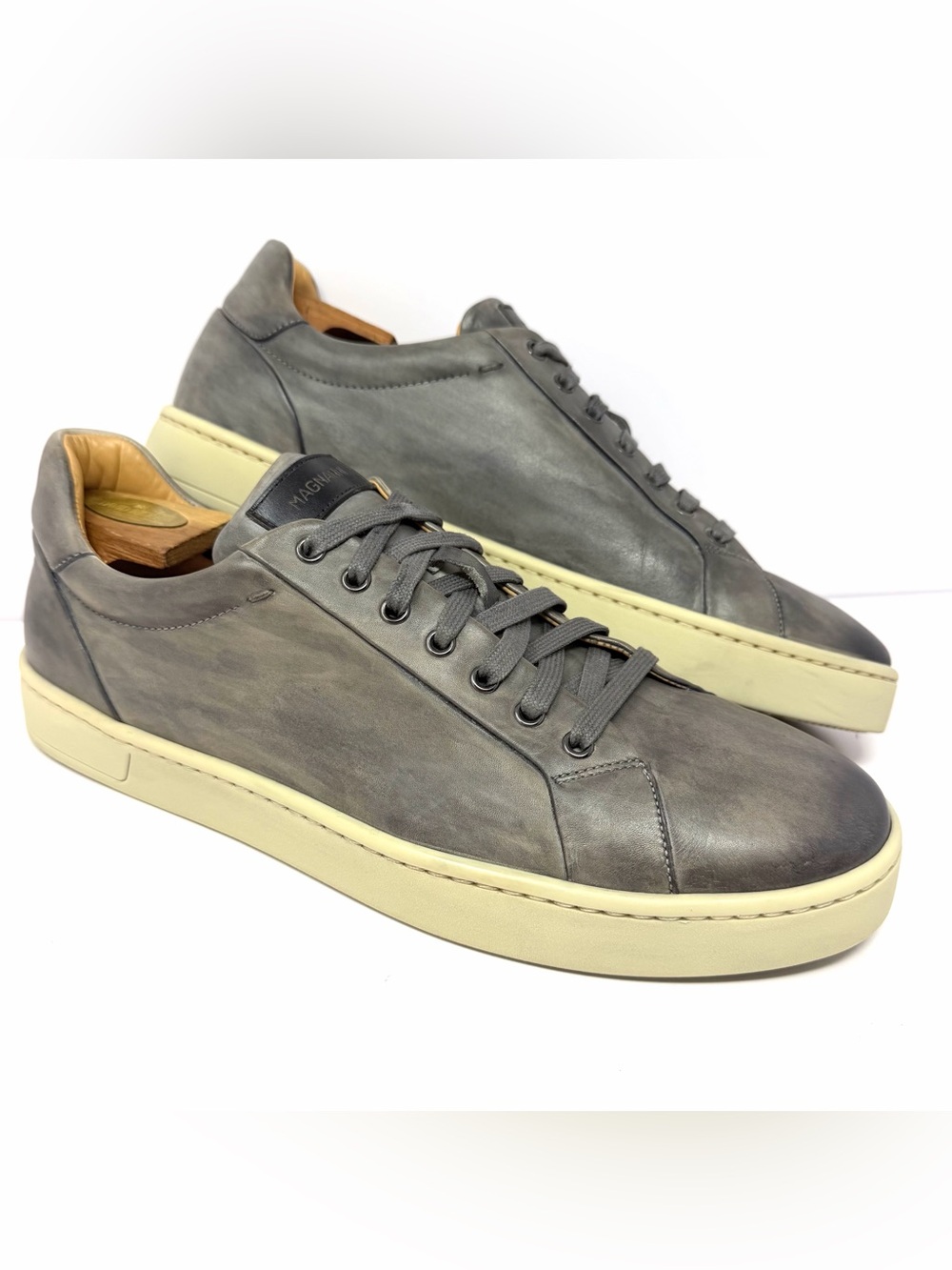 Magnanni 20837 Men’s Elonso Lo Fashion Sneaker Sz 11.5 Grey Burnished Leather